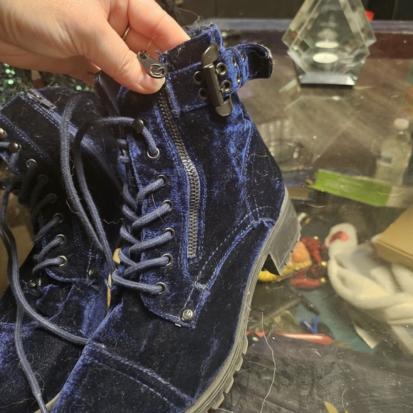 G by Guess Shoes - G by Guess Navy Velvet Combat Boots